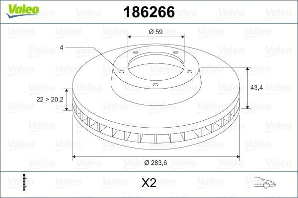 ÖN FREN AYNASI FIAT DOBLO 05>IDEA 04>LINEA 09> FIORINO 09> BRAVO 01>STILO 01> 284x22x 4 DELİK HAV ALI