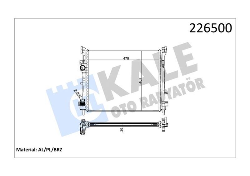 MOTOR SU RADYATÖRÜ RENAULT CLIO II 98>05 SYMBOL 00> SYMBOL II 08> 1.5DCI MT AC MEKANİK 479x414x27