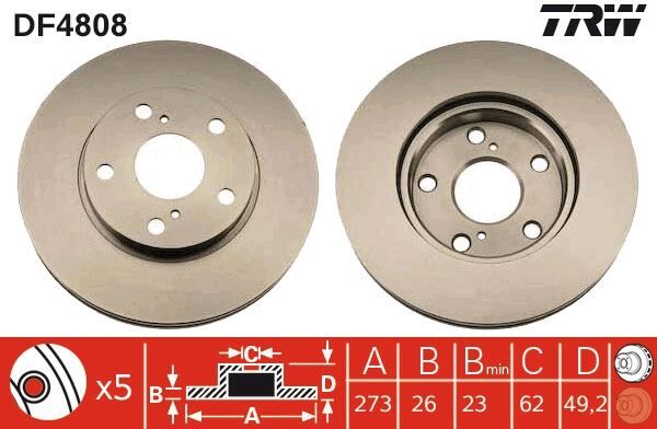 ÖN FREN DİSKİ HAVA KANALLI TOYOTA AURIS COROLLA 1.33L 1NR-FE NRE150 10-> / 1.6L 1ZR-FE ZRE151 07-12 / 1.4L 1NDTV NDE150 07-12 - 273 ÇAP X 5 BİJON Takım disk fiyatıdır