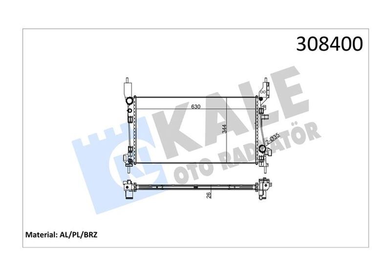 MEKANİK VERSİYONU KL363650 FIAT FIORINO 1.3JTD 07 > - PEUGEOT BIPPER - CITROEN NEMO 1.3HDI 16V 75C V 12 > MT AC/NAC BRAZING 630X344X26 SU RADYATÖRÜ