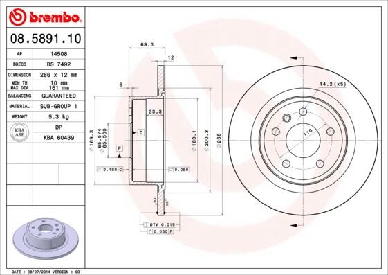 ARKA FREN AYNASI OMEGA B 2.0 24V 2.2 2.5TD 3.0 V6 94/7.03 286mm 285.8x12x5DLxHAVALI