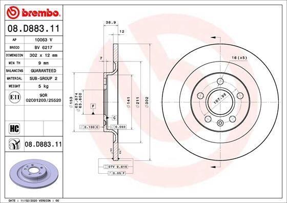 ARKA FREN DİSKİ VOLVO XC40 536 2017 >2021 > CAP 302X 5 BIJON 16 İNÇ