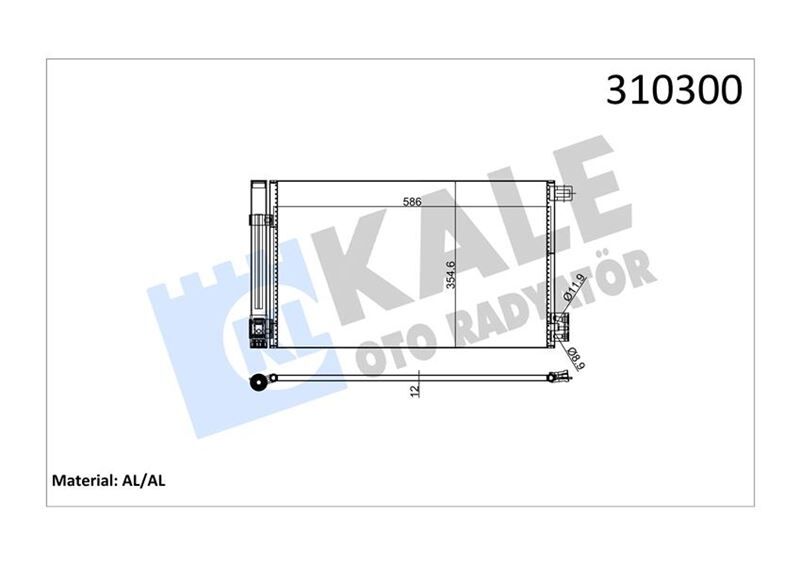 KLİMA KONDENSERİ COMBO D-CORSA D-E ADAM-BIPPER-TEPEE-NEMO 1.2-1.4 HDI 08 >FIORINO 1.4-1.3D MJ 07 > 571x351X12