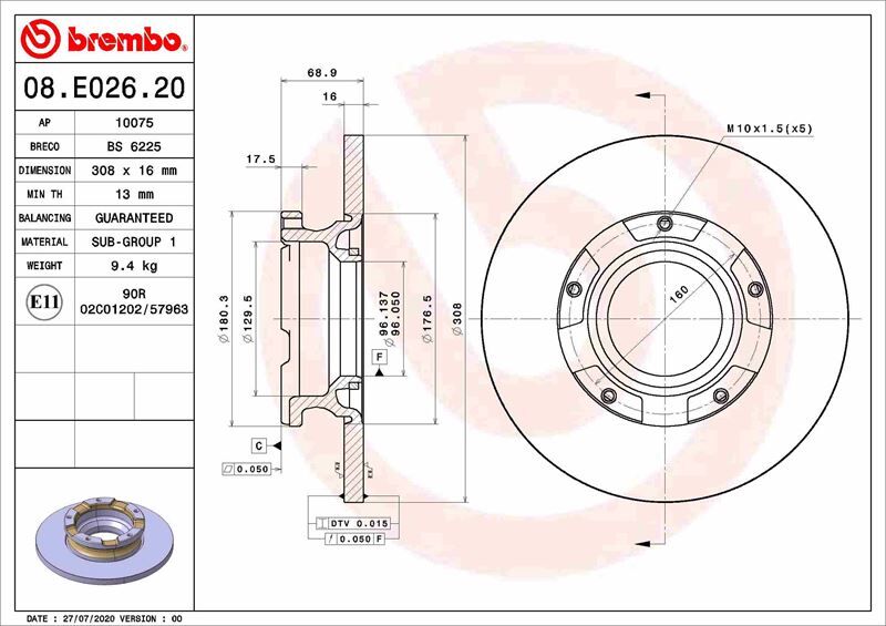 ARKA FREN DISK AYNASI TRANSIT CUSTOM V362 12> ABS LI O.CEKER CAP 308 16