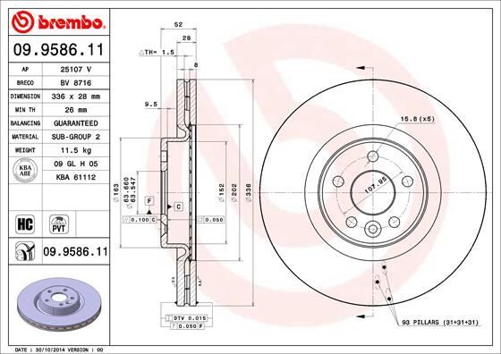 ON FREN DISK AYNASI HAVALI VOLVO S60 II 10>15 S80 II 06> V60 I 11>15 V70 III 07>15 XC70 II 09>15 336cm CAP