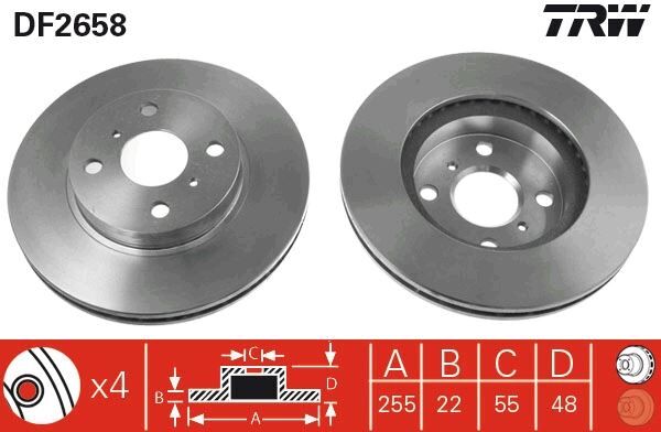 ÖN FREN DİSKİ HAVA KANALLI TOYOTA COROLLA 1.6L 4A-FE enjeksiyonlu AE101 AE111 92-00 255 çap x 4 bijon - Takım disk fiyatıdır
