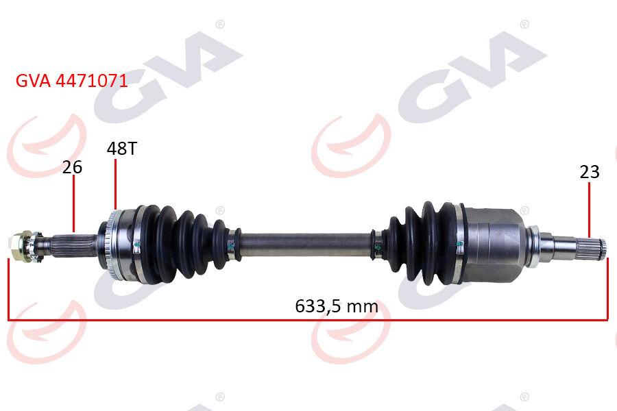 KOMPLE AKS SOL TOYOTA COROLLA 1.4L 1.6L 4ZZ-FE 3ZZ-FE ZZE120 ZZE121 VVTi 02-06 ABS li 26x23 - ABS 48 diş komple boy 633.5mm