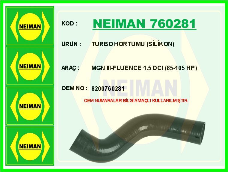 TURBO HORTUMU METAL BORU HARİÇ RENAULT MEGANE III 09> FLUENCE 09> 1.5 DCI 85-105 HP