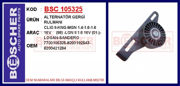 ALTERNATÖR GERGİ RULMANI CLIO II 98> KANGOO 97> MEGANE I 96> 1.4-1.6-1.6 16V LAGUNA II 01> 1.6 16V