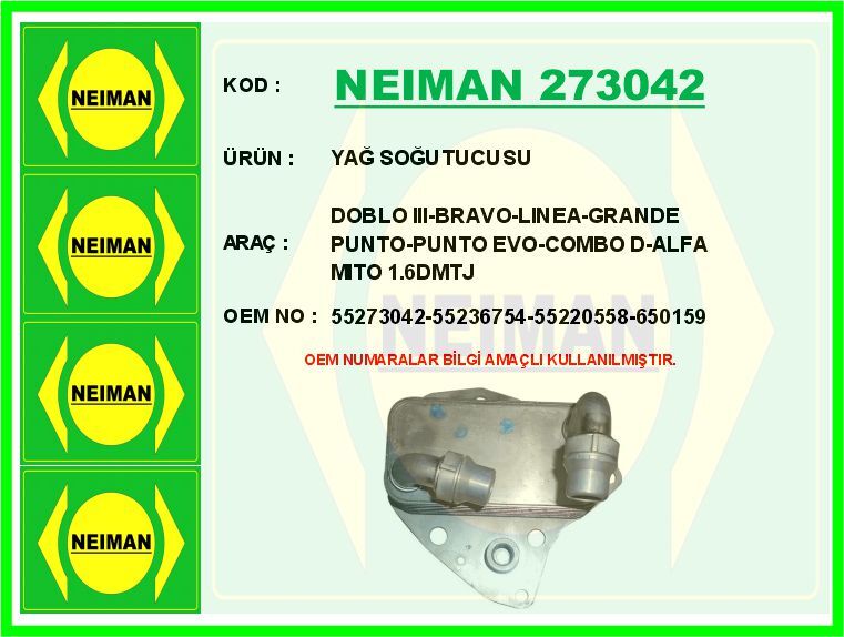 YAĞ SOĞUTUCUSU DOBLO III-BRAVO-LINEA-GRANDE PUNTO-PUNTO EVO-COMBO D-ALFA MITO 1.6DMTJ