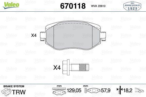 ÖN FREN BALATASI RENAULT MEGANE IV 15> TÜM MOTOR TİPLERİ G:129MM Y:58.4 MM K:18MM FTE KIRMIZI KUTU