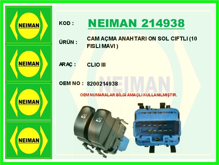 CAM AÇMA ANAHTARI ON SOL CIFTLI 10 FISLI MAVI CLIO III