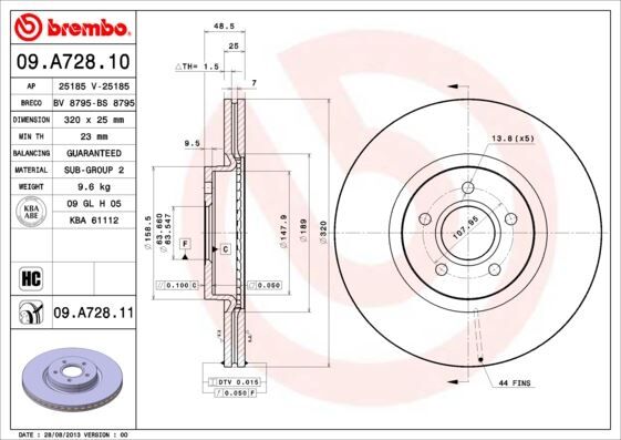 ÖN FREN AYNASI VOLVO S40 2004-2012 C70 II 2006-2013 V40 2012 > V50 2004-2012 320 X5-DL