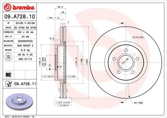 ÖN FREN AYNASI VOLVO S40 2004-2012 C70 II 2006-2013 V40 2012 > V50 2004-2012 320 X5-DL