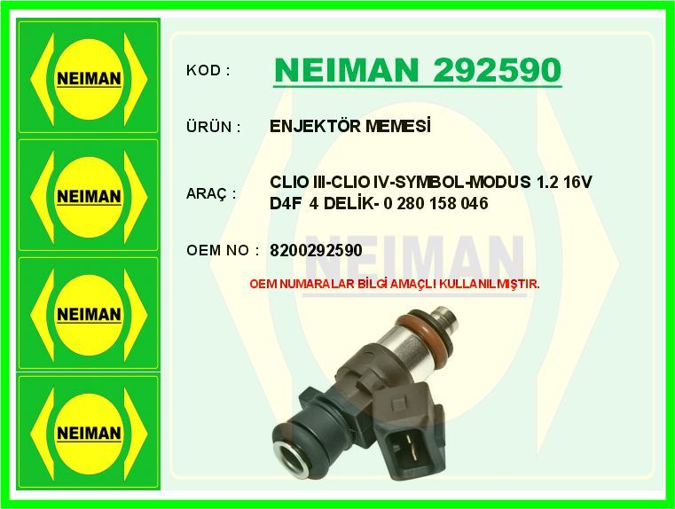 ENJEKTÖR MEMESİ- CLIO III-CLIO IV-SYMBOL-MODUS 1.2 16V D4F 4 DELİK- 0 280 158 046