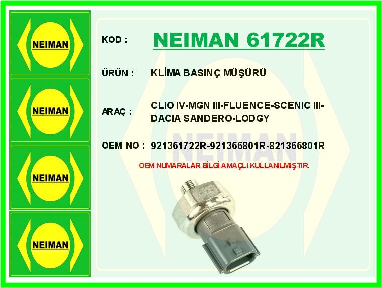 KLİMA BASINÇ MÜŞÜRÜ CLIO IV-MGN III-FLUENCE-SCENIC III-DACIA SANDERO-LODGY