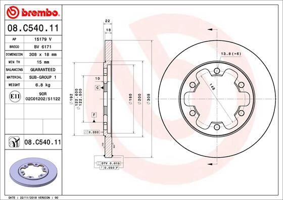 ARKA FREN AYNASI TRANSİT V363 14 > ÇİFT TEKER 308x18x122.5x22x6DL