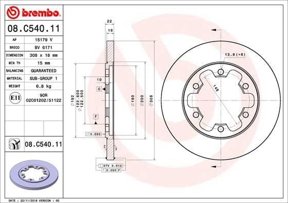 ARKA FREN AYNASI TRANSİT V363 14 > ÇİFT TEKER 308x18x122.5x22x6DL