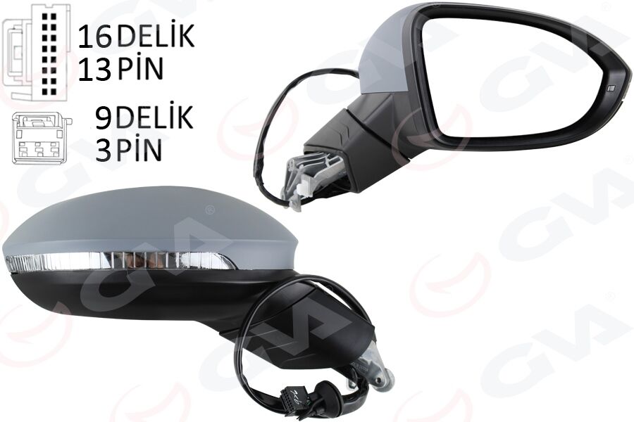 DIŞ DİKİZ AYNASI SAĞ ELEKTRİKLİ ISITMALI SİNYALLİ ASTARLI HAFIZALI KÖR NOKTALI KONVEKS VW GOLF 20 >