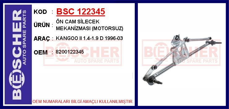 SİLECEK MEKANİZMASI ÖN MOTORSUZ RENAULT KANGOO I 97>