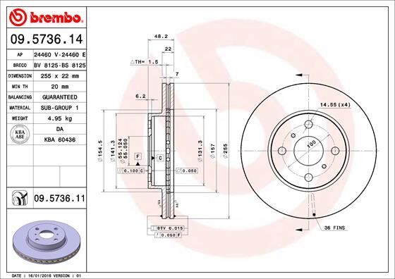 ÖN FREN DİSKİ HAVA KANALLI TOYOTA COROLLA 1.6L 4A-FE enjeksiyonlu AE101 AE111 92-00 255 çap x 4 bijon - Adet disk fiyatıdır
