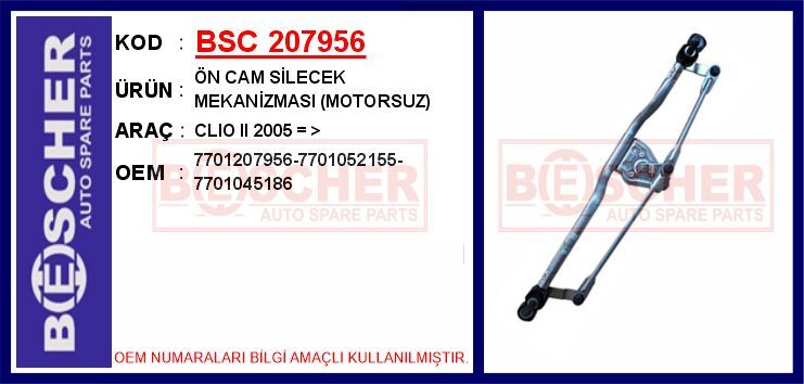 ÖN CAM SİLECEK MEKANİZMASI MOTORSUZ CLIO II 2005 >