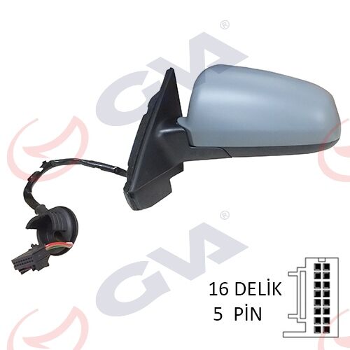 DIŞ DİKİZ AYNASI SOL A3 03> ELEKTRİKLİ ISITMALI 5 KAPILI ASTARLI ASFERİKLI 5 FİŞ VM-010EHAL