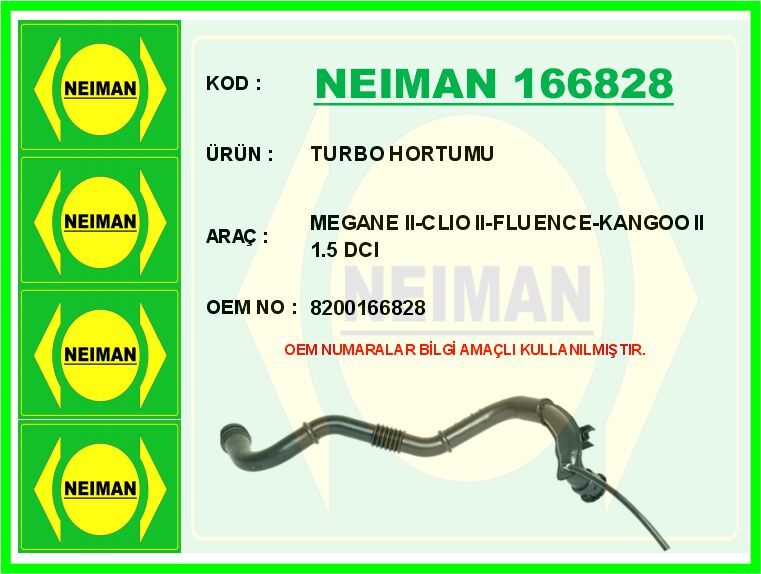 TURBO HORTUMU CLIO II 98>05> MEGANE II 02>08 1.5dCi K9K