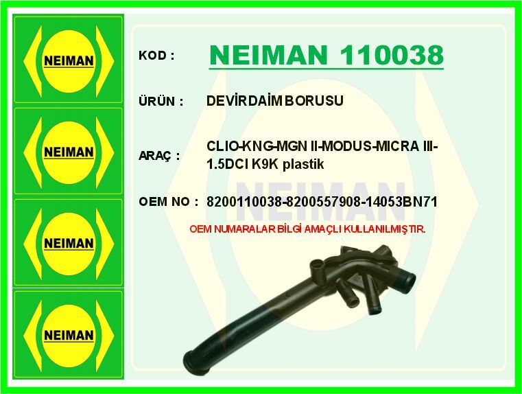 DEVİRDAİM BORUSU CLIO-KNG-MGN II-MODUS-MICRA III-1.5DCI K9K plastik