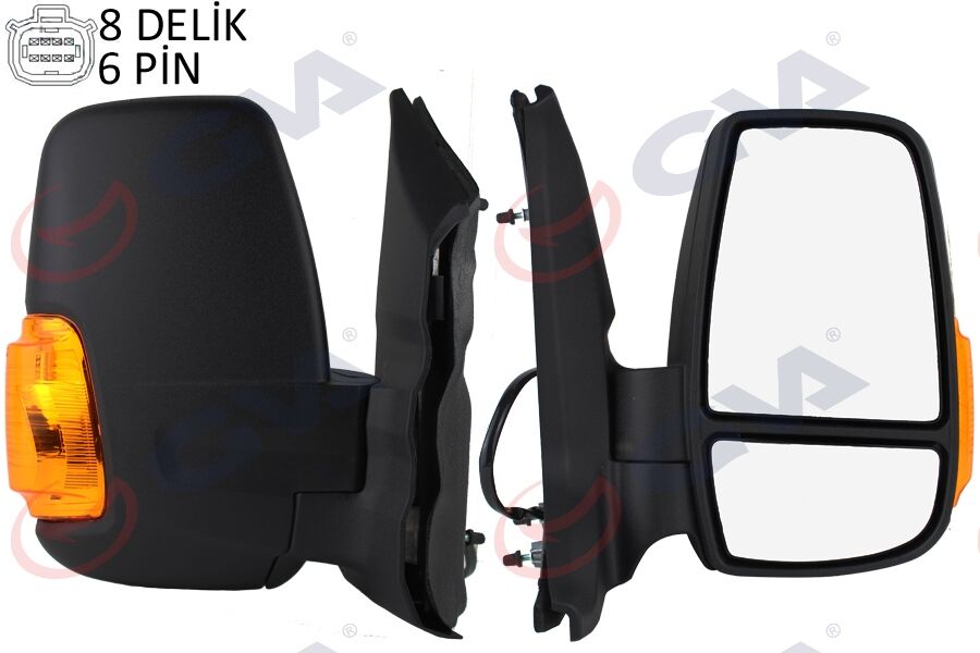 DIŞ DİKİZ AYNASI SAĞ TRANSIT V363 14> KISA KOL-KATLANMAZ ELEKTRİKLİ ISITMALI SARI SİNYALLİ DESENLİ KONVEKS 6 FİŞ VM-6329NEHR