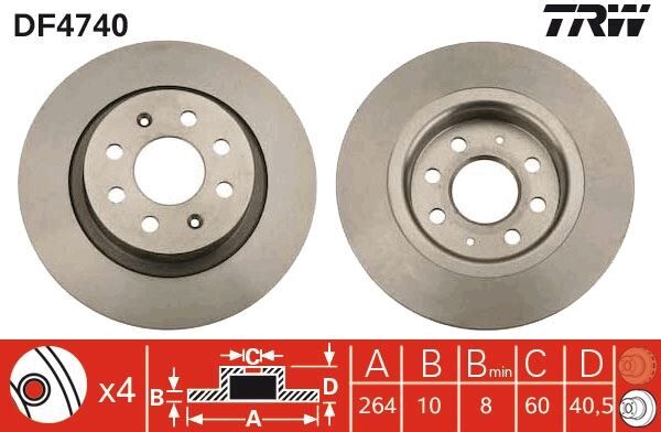 ARKA FREN AYNASI CORSA E 14> ADAM 13> PUNTO EVO-GRANDE PUNTO 05> 264x10x4DLxHAVALI 15 İNÇ 55700592