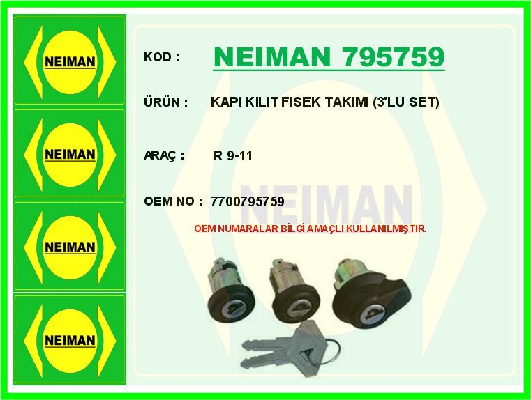 KAPI KILIT FISEK TAKIMI 3 LU SET R 9-11