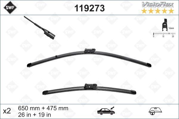 SILECEK ON 650 mm / 475 mm TESLA MODEL Y 5YJY 2019> MODEL 3 5YJ3 2018> VW PASSAT B8 T-ROC ARTEON