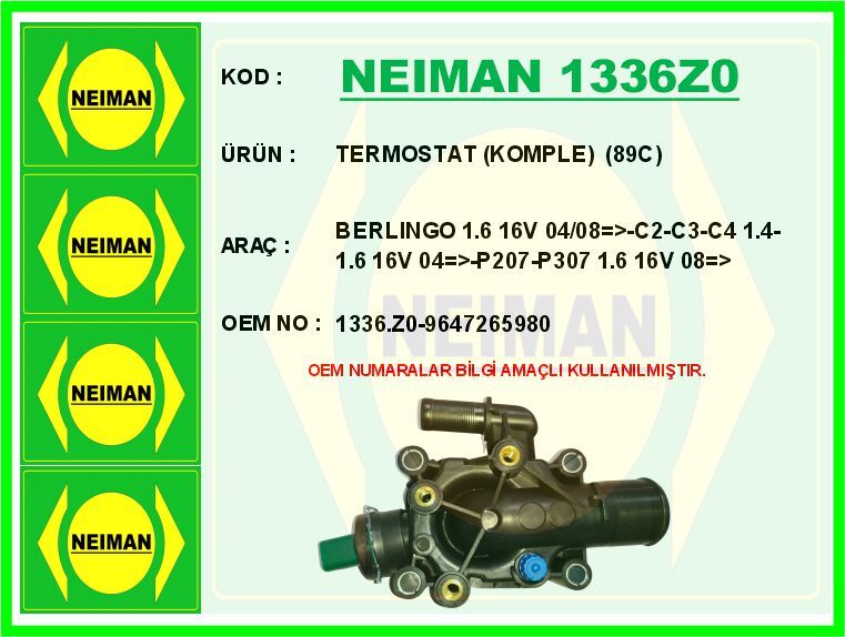 TERMOSTAT KOMPLE BERLINGO 1.6 16V 04/08 >-C2-C3-C4 1.4-1.6 16V 04 >-P207-P307 1.6 16V 08 >