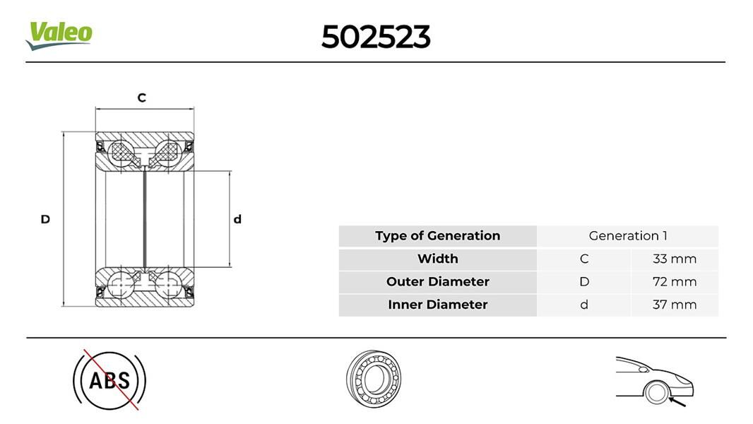 ÖN TEKER RULMANI ABS SİZ P106-P206-P306-C2-C3-SAXO-XSARA 37x72x33