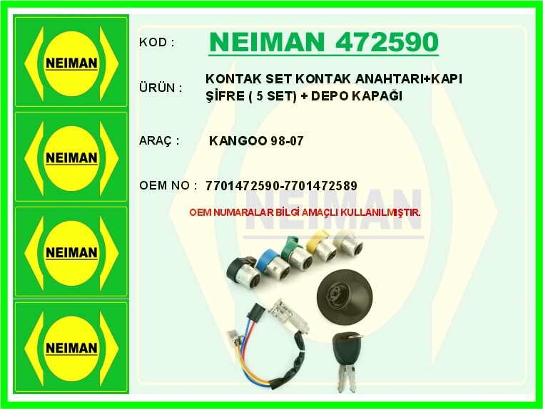 KONTAK SET KONTAK ANAHTARI KAPI ŞİFRE 5 SET DEPO KAPAĞI KANGOO 98-07