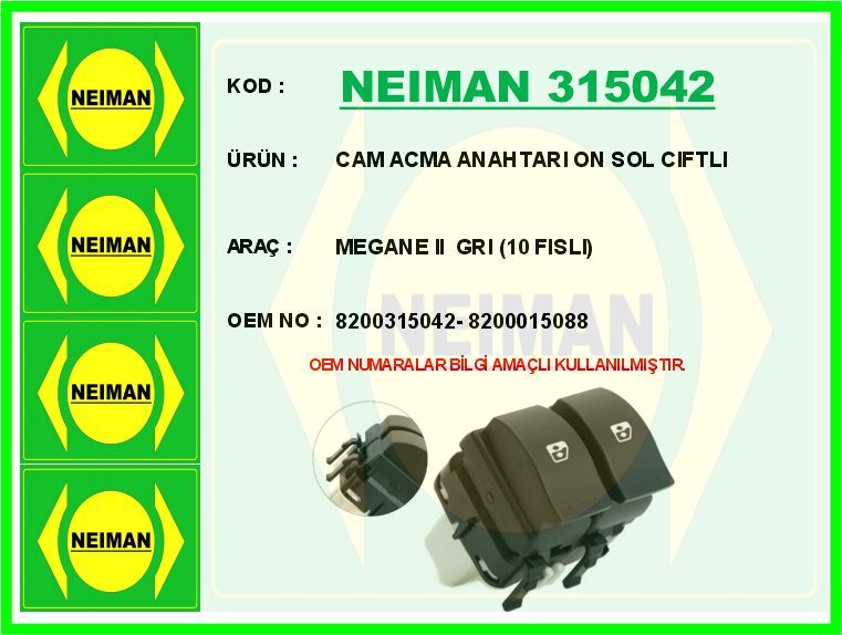 CAM ACMA ANAHTARI ON SOL CIFTLI MEGANE II GRI 10 FISLI