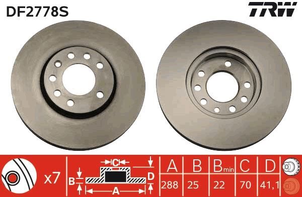 ÖN FREN AYNASI VECTRA B 96 > 02 SAAB 9-2/9-3 93>03 288x25x7DLxHAVALI 32025723-569357-93182306