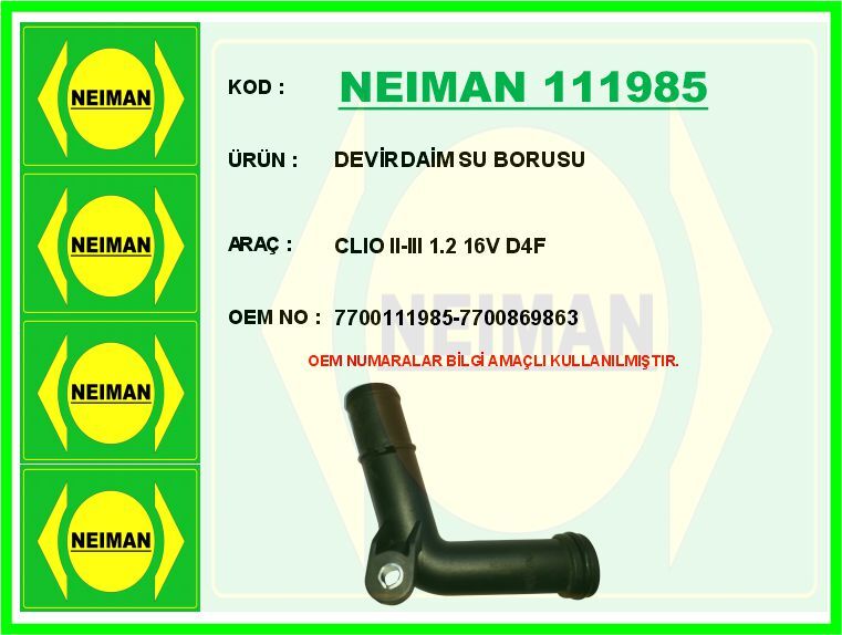 DEVİRDAİM SU BORUSU CLIO II-III 1.2 16V D4F