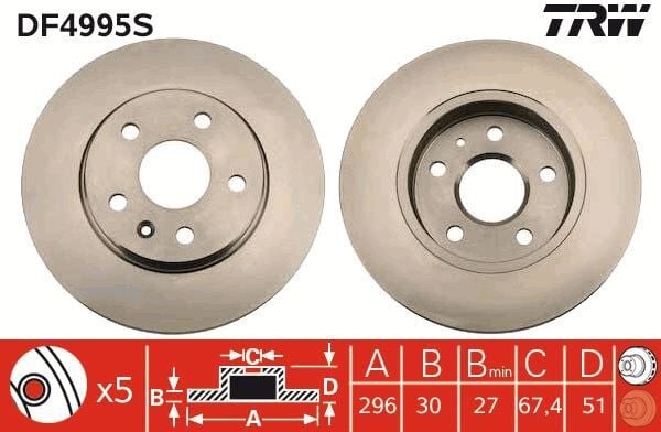 ÖN FREN AYNASI INSIGNIA A 08> SAAB 9-5 YS3G 10> 16 JANT 296x30x5DLxHAVALI 13501307-569063
