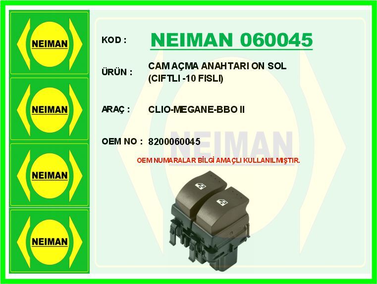 CAM AÇMA ANAHTARI ON SOL CIFTLI -10 FISLI CLIO-MEGANE-BBO II