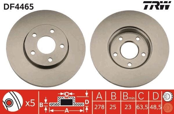 ON FREN AYNASI DISK FOCUS III 11> FOCUS II 04>11 C MAX 03>07 VOLVO C30 06>12 C70 II 06>13 S40 II 04>12 V50 05>12 278x25x5DLxHVLI