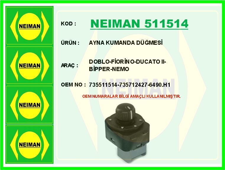 AYNA AYAR KUMANDA DÜĞMESİ OPEL COMBO D 12> PEUGEOT BİPPER CITROEN NEMO FIAT FIORINO 08>