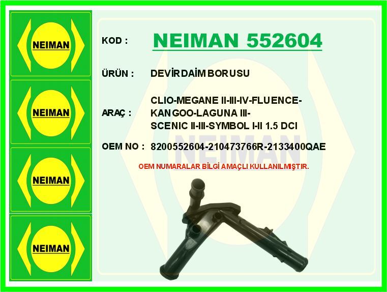 DEVİRDAİM BORUSU CLIO-MEGANE II-III-IV-FLUENCE-KANGOO-LAGUNA III-SCENIC II-III-SYMBOL I-II 1.5 DCI
