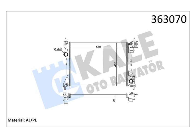 BRAZING VERSİYONU KL351280 FIAT DOBLO 152.263 - OPEL COMBO - ALF ROMEO MITO 10 > AC/NAC MT ME KANİK 540X416X24 SU RADYATÖRÜ