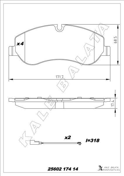 ÖN BALATA FORD TRANSIT V363 14> -TRANSIT CUSTOM 2.2 TDCI 12> KABLOLU