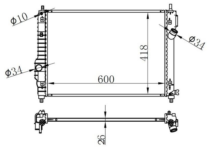 RADYATOR BRAZİNG MT 600X418X26 KALOS/ AVEO 1.2İ/1.6İ 05 61628