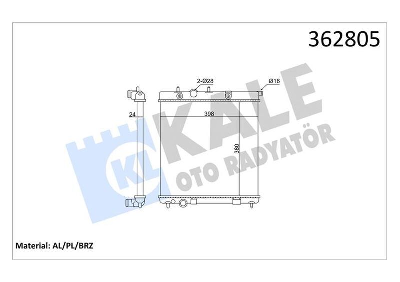 RADYATÖR PEUGEOT 207 1.4-1.6 16V 07<13-208 1.6 1.6GTI 12>CITROEN C3 II-DS3 1.4-1.6 VTI 1.4LPG 09> TU 3JP MT BRAZING 26MM SU RADYATÖRÜ