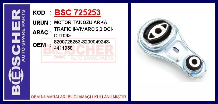 MOTOR TAKOZU ARKA RENAULT TRAFIC II 06> OPEL VİVARO 06> 2.0dCi 2.5dCi