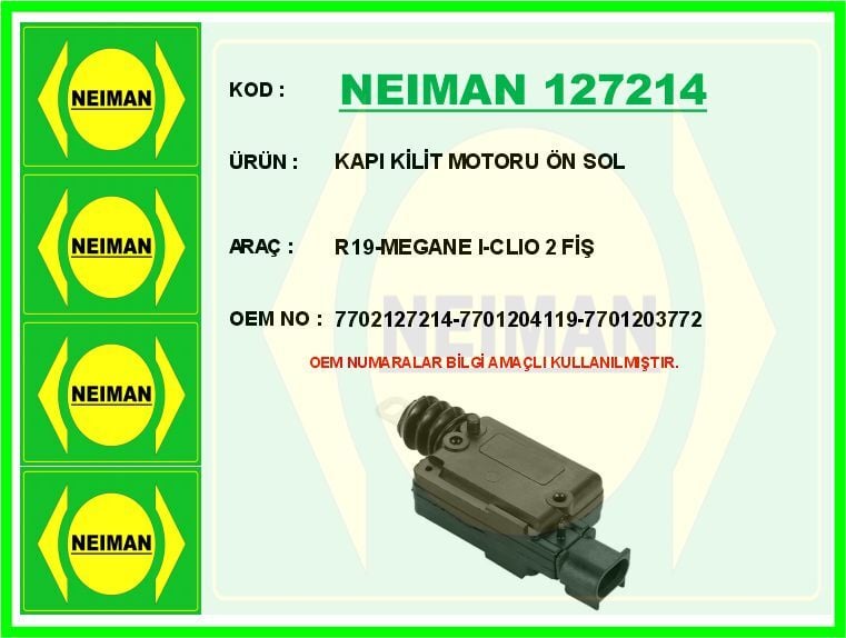 KAPI KİLİT MOTORU ÖN SOL R19-MEGANE I-CLIO 2 FİŞ